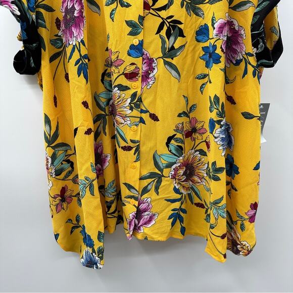 VIP by Avenue Yellow Multicolor Floral Short Sleeve Button Down Shirt Sz 30/32 - Picture 3 of 8